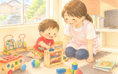 【10月の託児の様子】おもちゃに興味津々♪ 1歳2ヶ月の男の子